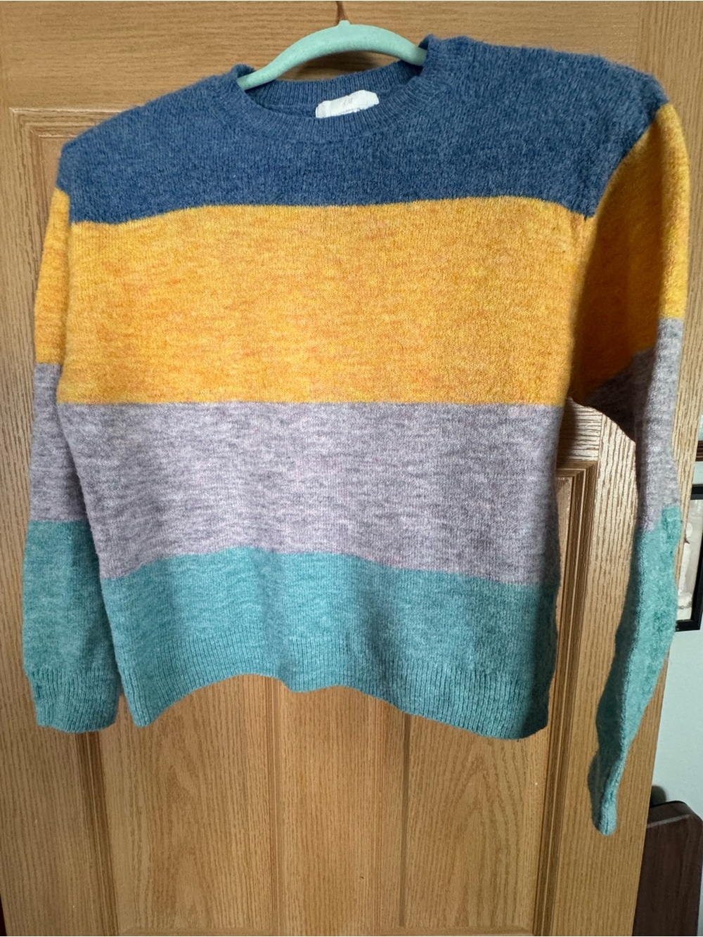 H&M Striped Crewneck Sweater in Blue, Yellow, Gray & Teal (XS)
